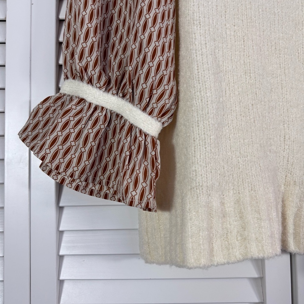 THML Sabrina Mixed Media Sweater Knit Chiffon Cream Size Small NWT - Picture 4 of 6